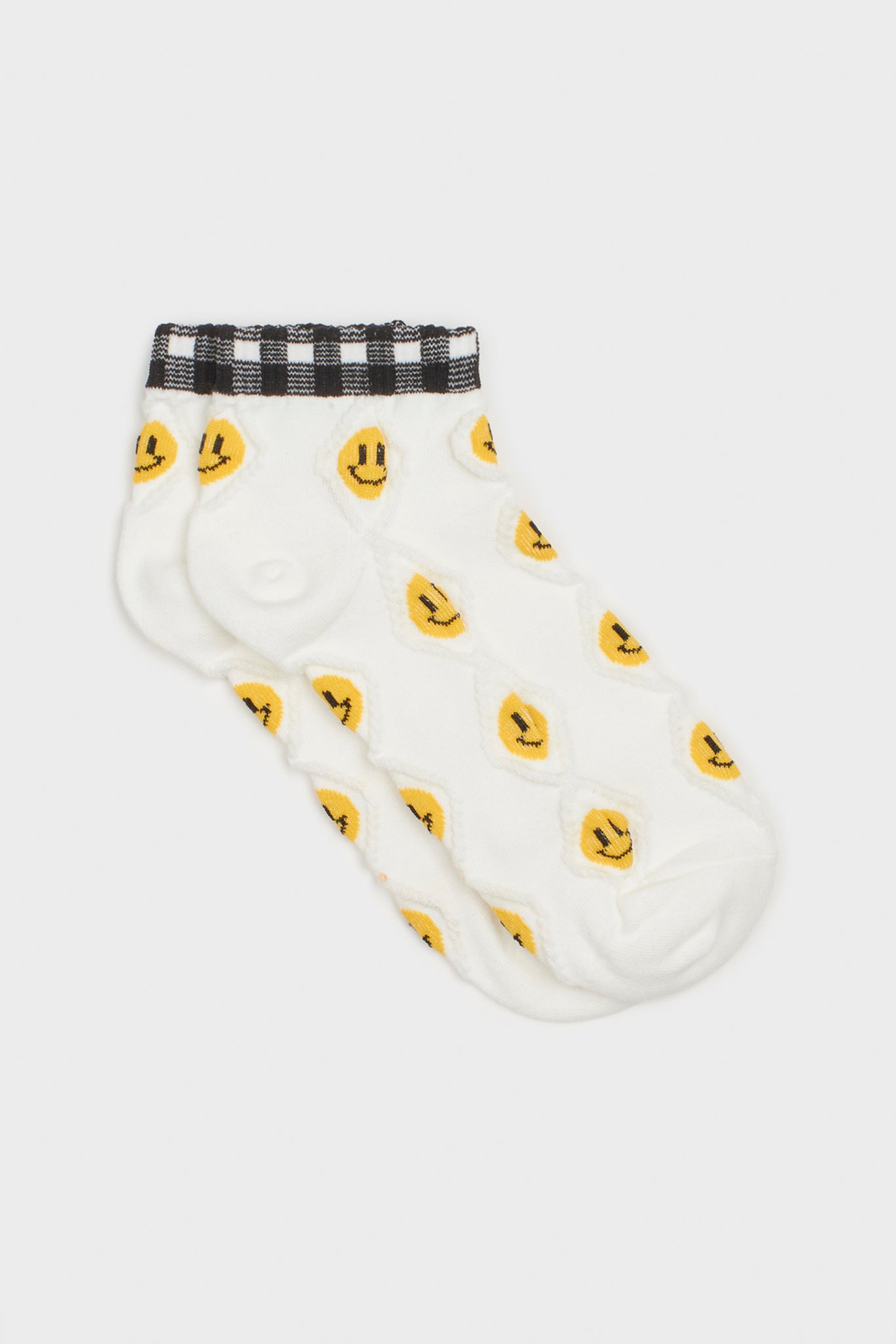 Black gingham smiley face socks_1