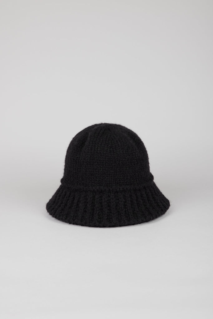 Black knit ribbed trim bucket hat_1