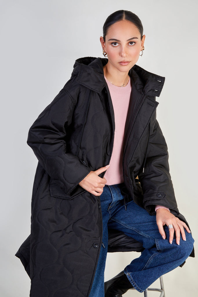 Black long rounded quilt jacket_6