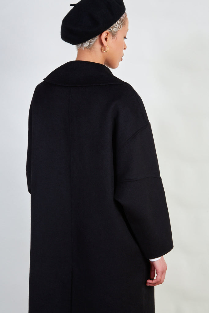 Black pure wool handmade double breasted coat_3