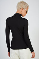 Black ribbed mock neck ruffle trim top_2