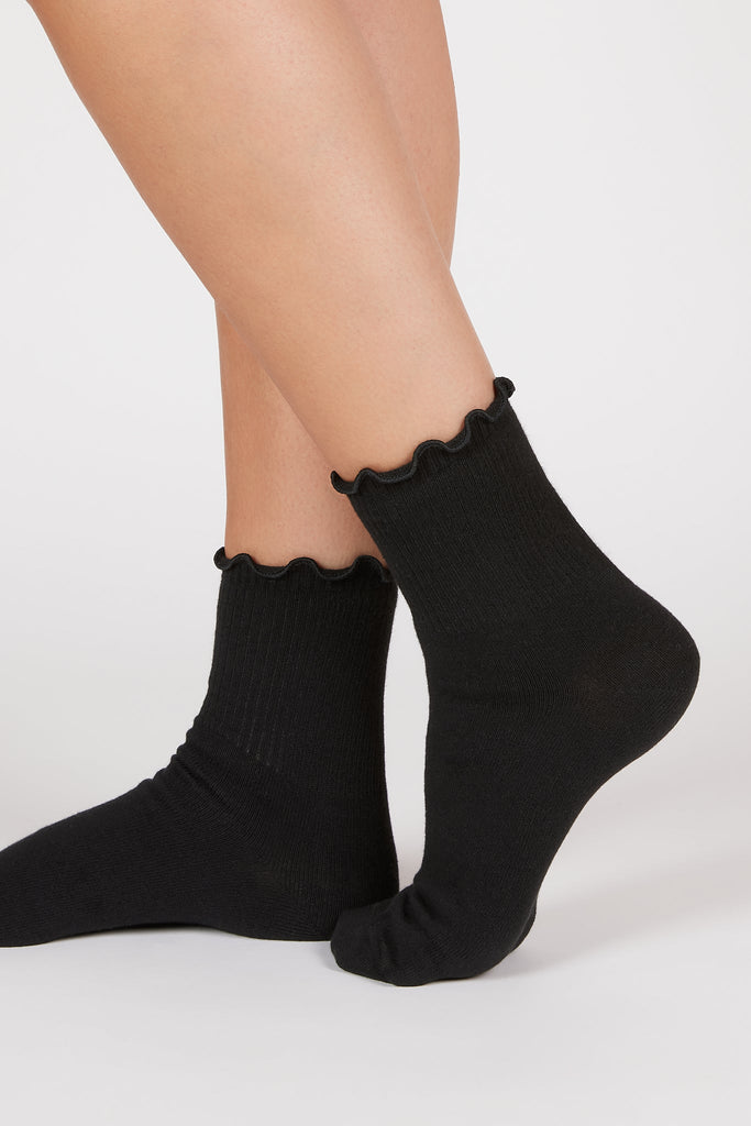 Black ruffle trim socks_1
