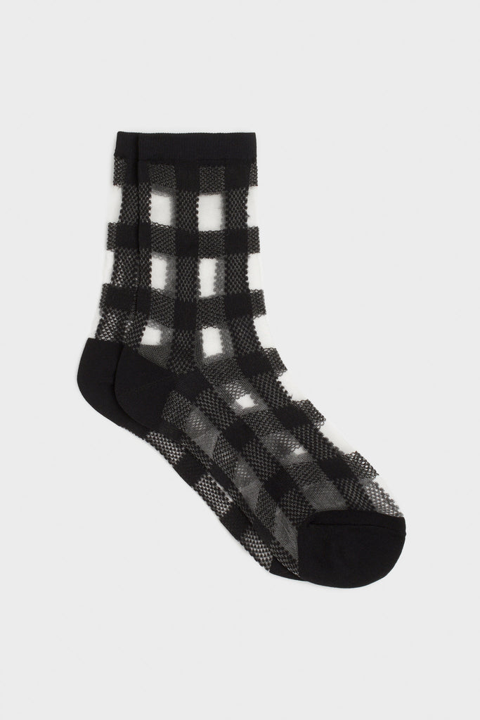 Black sheer gingham check socks_1