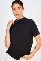 Black short sleeved mock neck tee_1