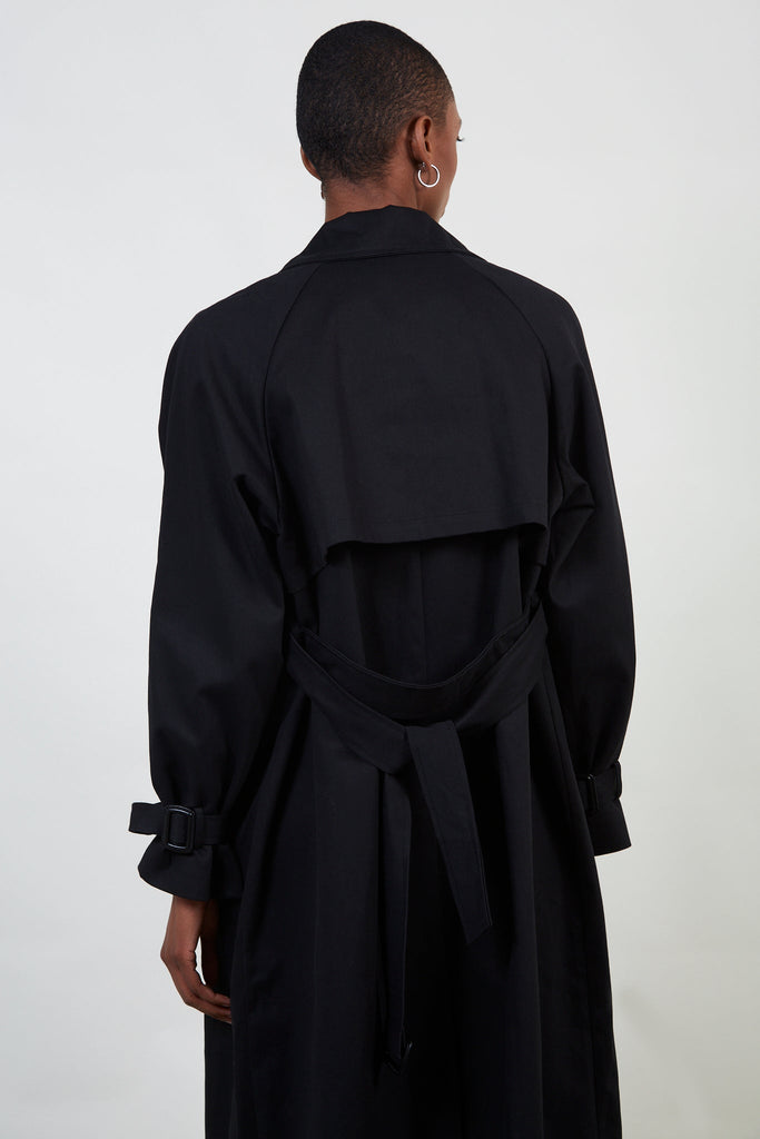 Black single breasted buckle detail trench coat_2