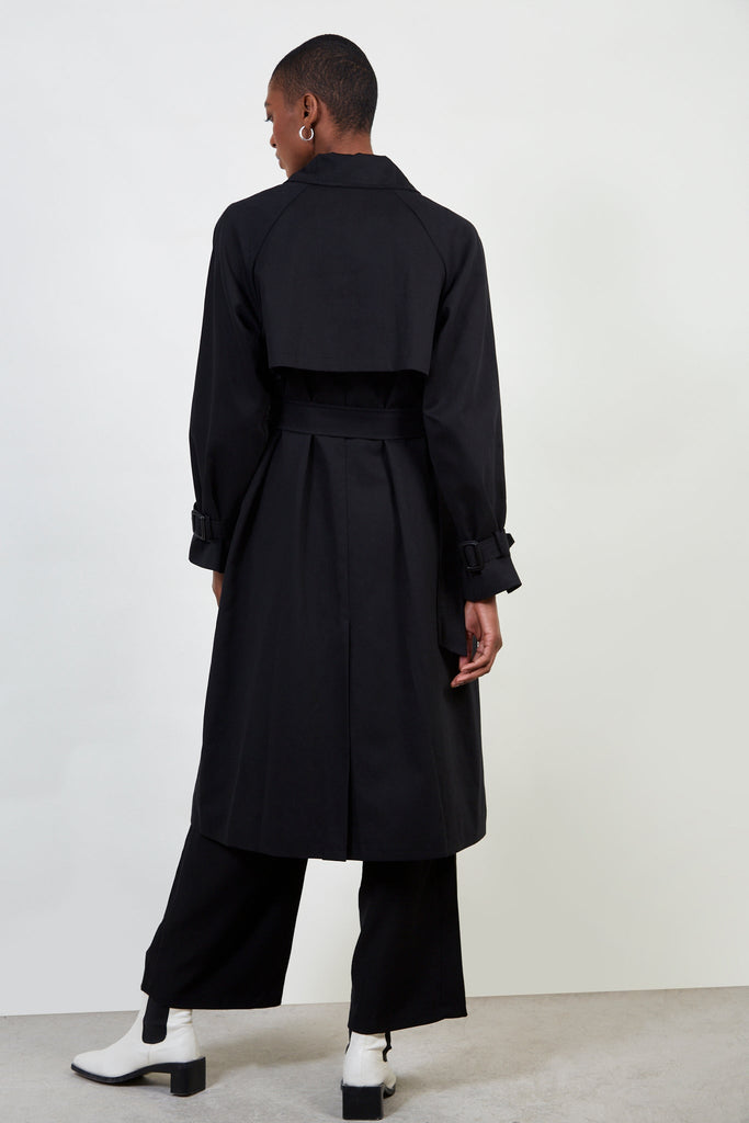 Black single breasted buckle detail trench coat_5