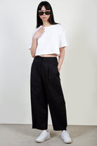 Black smart button hem trousers_2