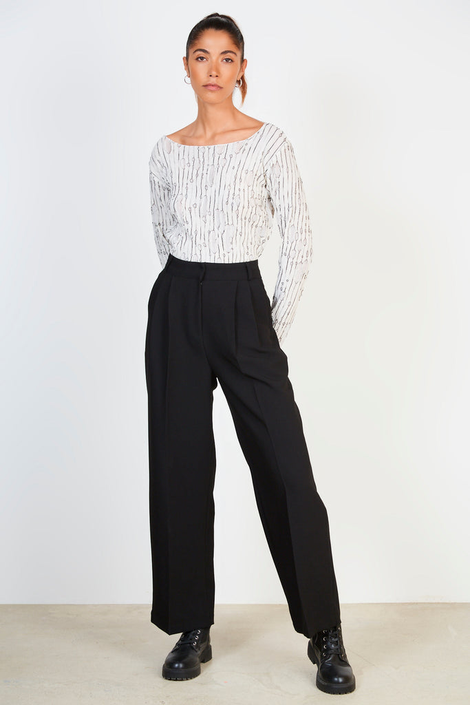 Black smooth front double pleat trousers_3