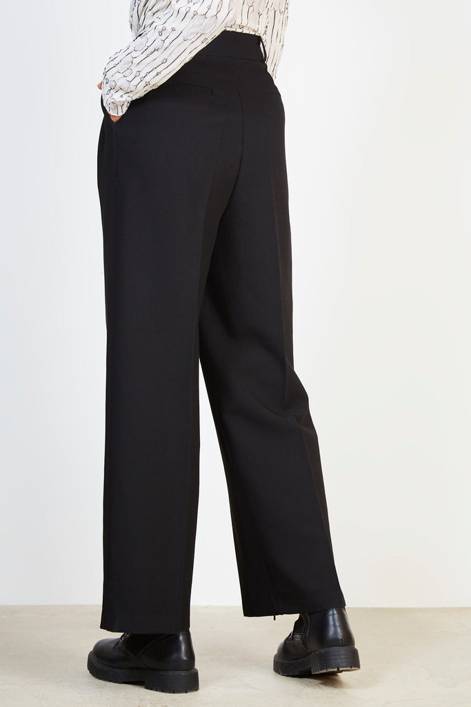Black smooth front double pleat trousers_2