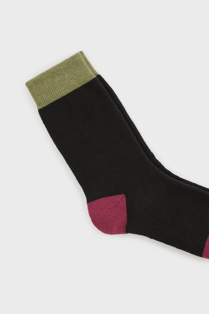 Black smooth tricolour block socks_3