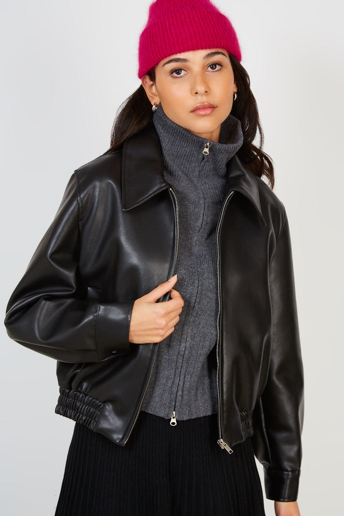 Black smooth vegan leather jacket_2