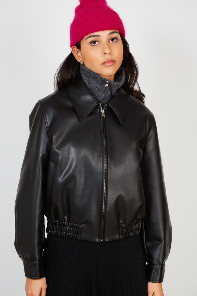 Black smooth vegan leather jacket_4