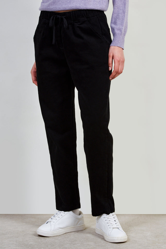 Black thick loose fit drawstring trousers_1
