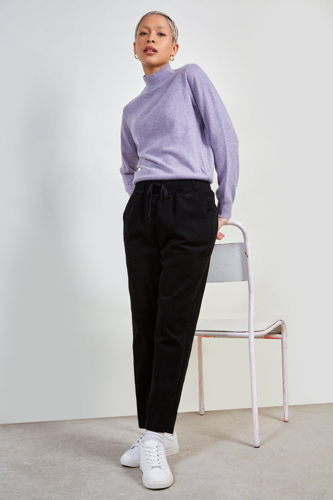 Black thick loose fit drawstring trousers_5