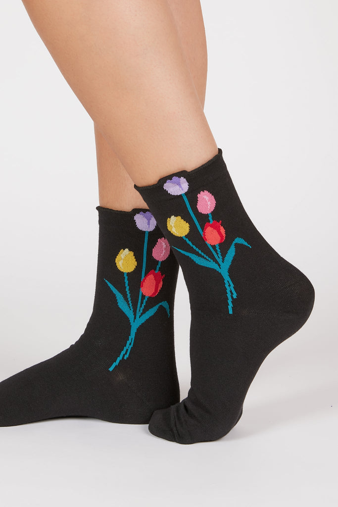 Black tulip ankle socks_1