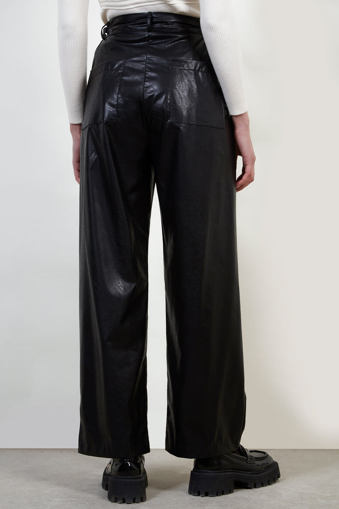 Black vegan leather adjustable waist trousers_3