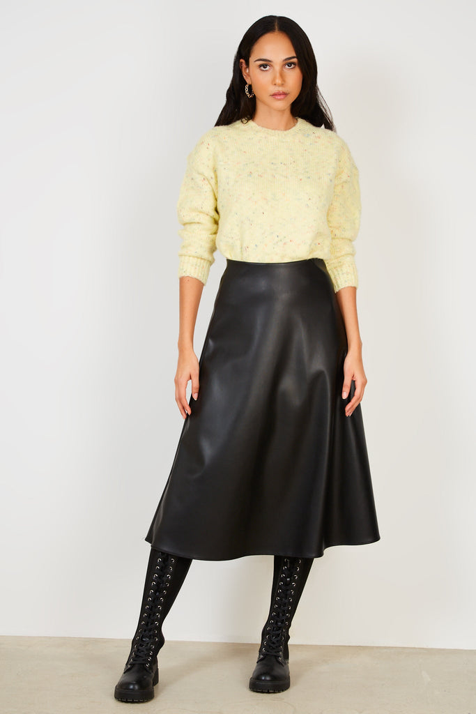 Black vegan leather long skirt_3