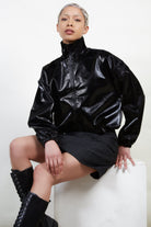 Black vegan leather puffer jacket_1
