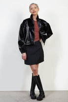 Black vegan leather puffer jacket_6