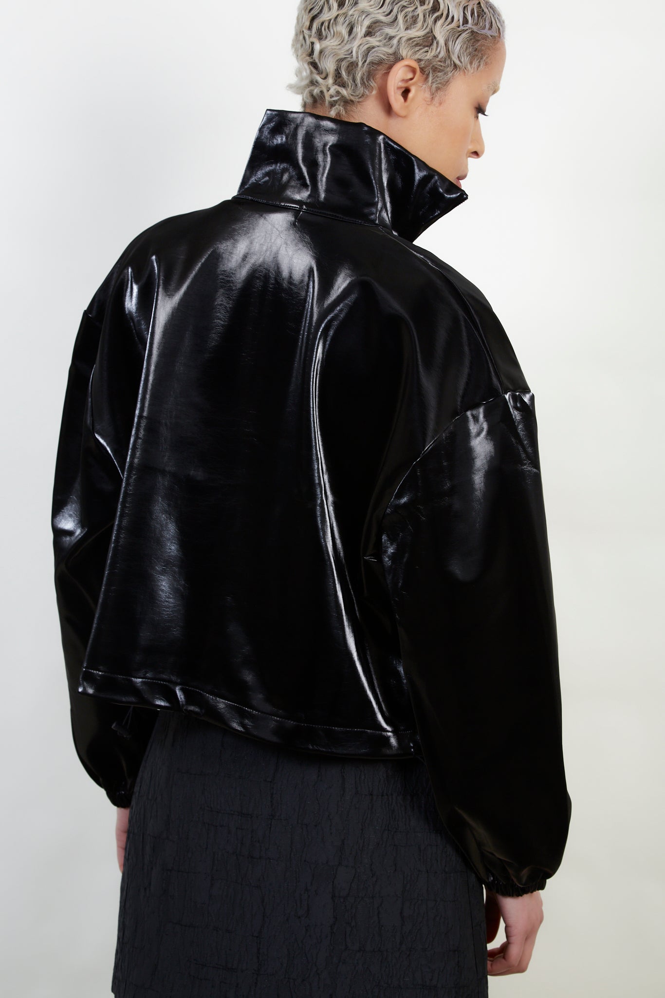 Black vegan leather puffer jacket_5