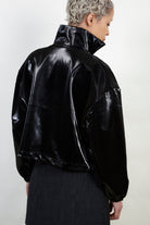 Black vegan leather puffer jacket_5