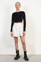 Black velvet shirring long sleeve top_2