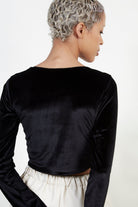 Black velvet shirring long sleeve top_5