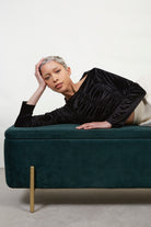 Black velvet shirring long sleeve top_4