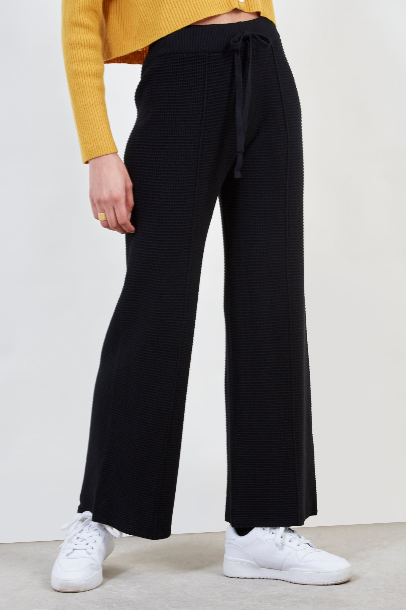 Black waffle knit trousers_1