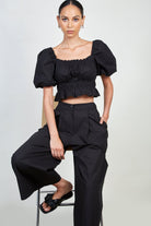 Black wide leg pleated trousers_2