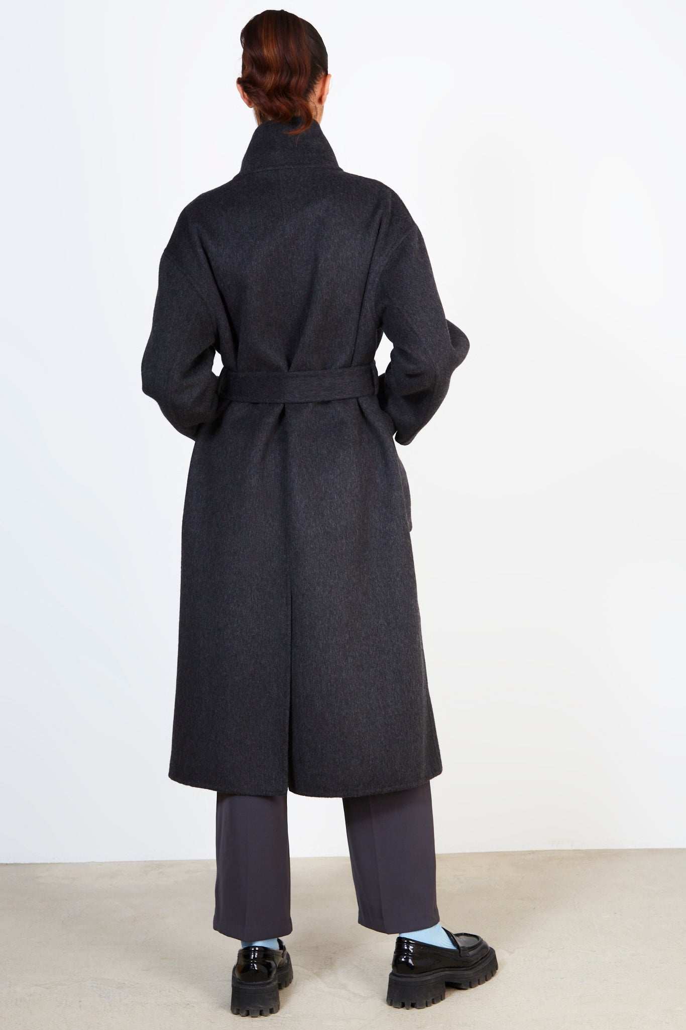 Black wool blend double breasted funnel neck coat_3