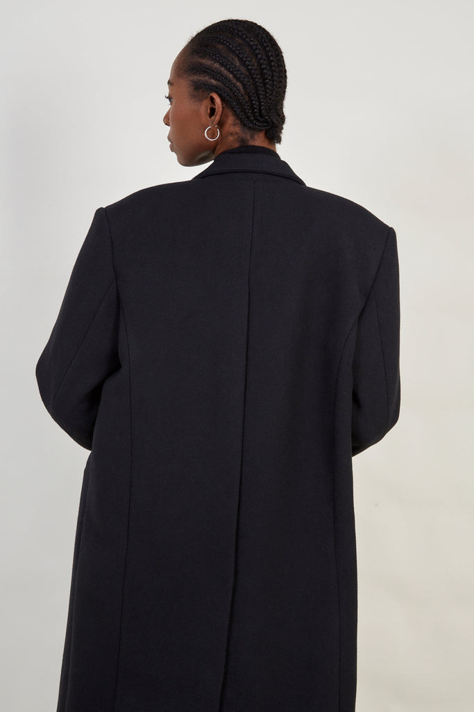 Black wool blend double breasted smart coat_2