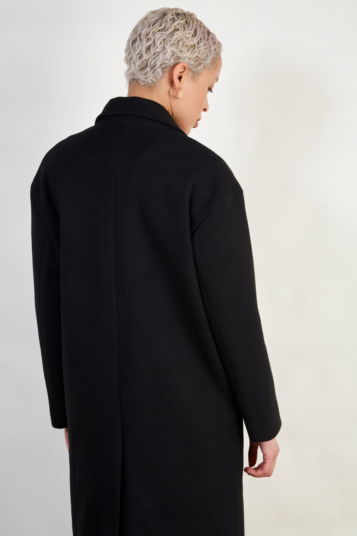 Black wool blend double breast tailored coat