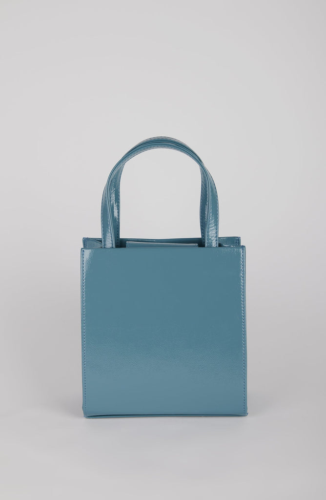 Blue PVC mini tote cross body bag_1