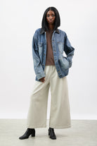 Blue and black contrast collar denim jacket_6