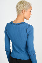 Blue and black horizontal trim long sleeved top_2