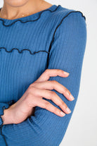 Blue and black horizontal trim long sleeved top_3