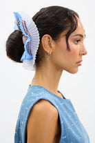 Blue and brown gingham sheer frill scrunchie_4