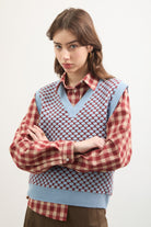 Blue and brown intarsia dots sweater vest_1