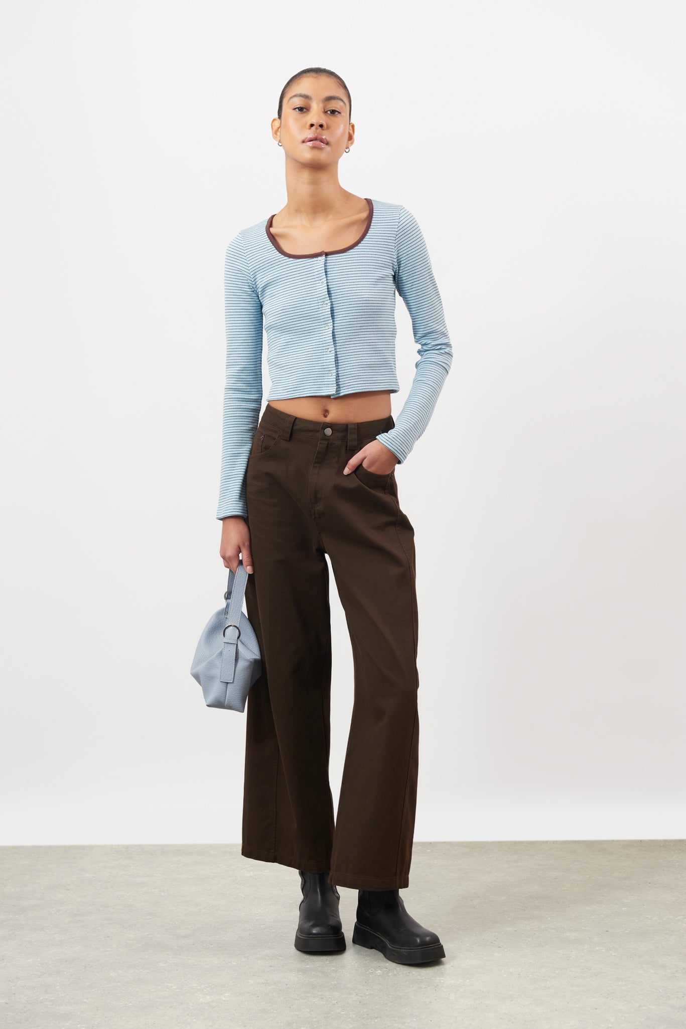 Blue and brown tiny striped long sleeve top_4