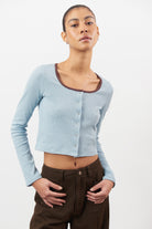 Blue and brown tiny striped long sleeve top_1