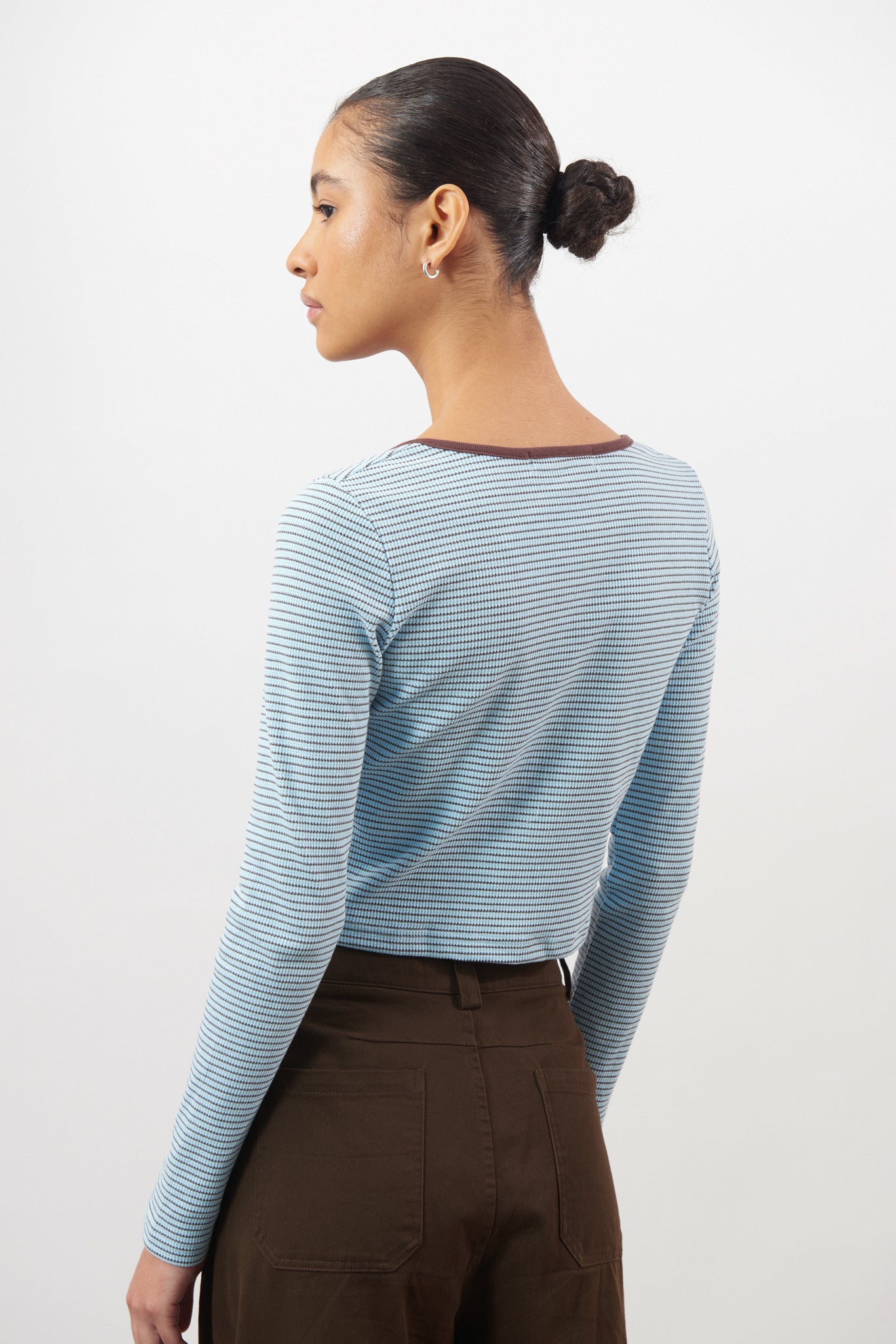 Blue and brown tiny striped long sleeve top_2