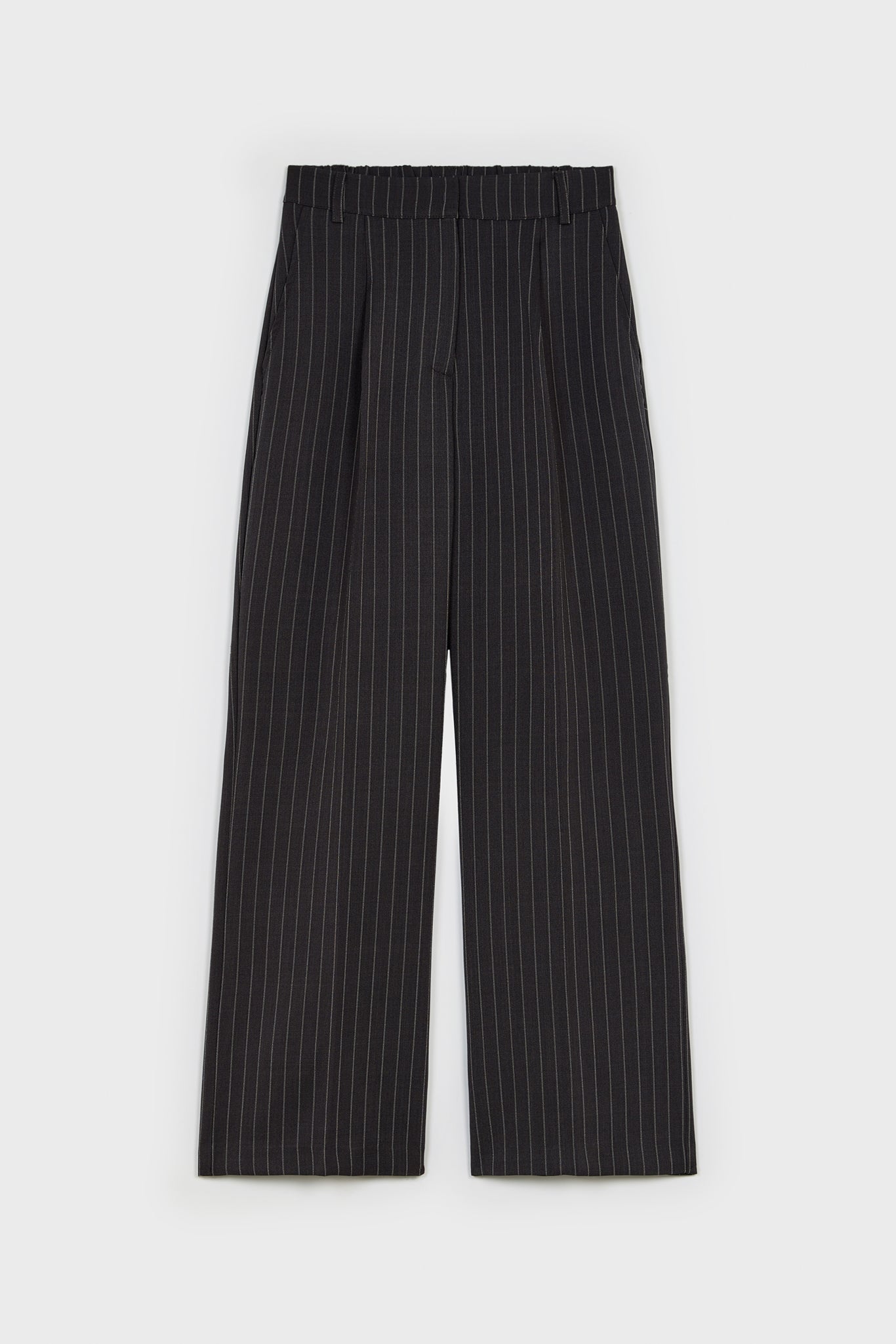 Blue and ivory pinstriped tailored trousers_1