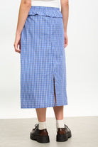 Blue and ivory plaid frill waist skirt_2