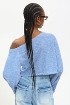 Blue and ivory striped off shoulder slouchy top_2