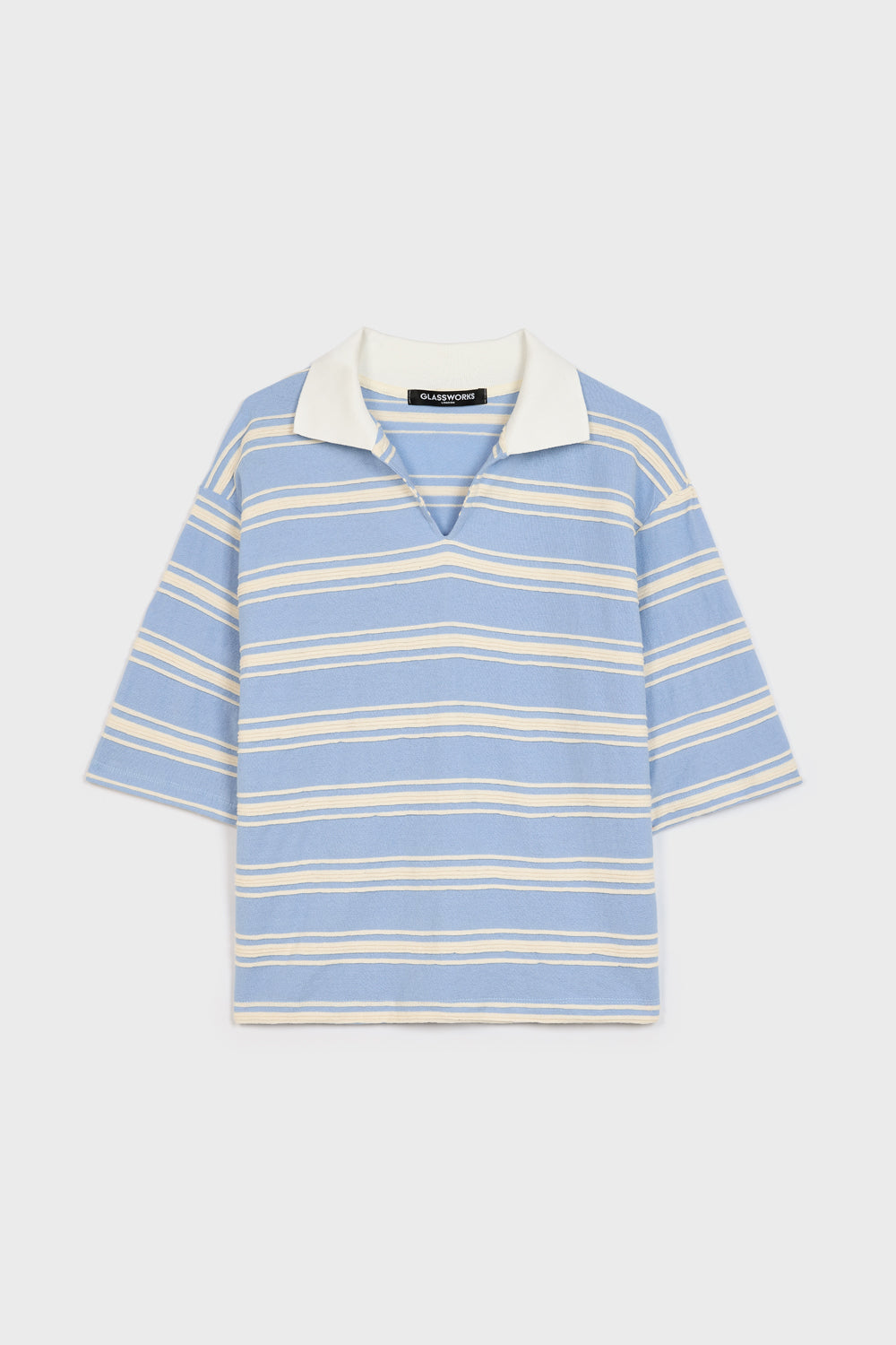 Blue and ivory striped short sleeved rugby shirt_6
