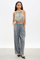 Khaki and ivory vertical thin strap side cinch tank_4