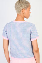 Blue and pink short sleeved mix knit cardigan_2