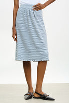 Blue and white biased gingham lettuce trim skirt_1