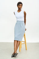 Blue and white biased gingham lettuce trim skirt_5